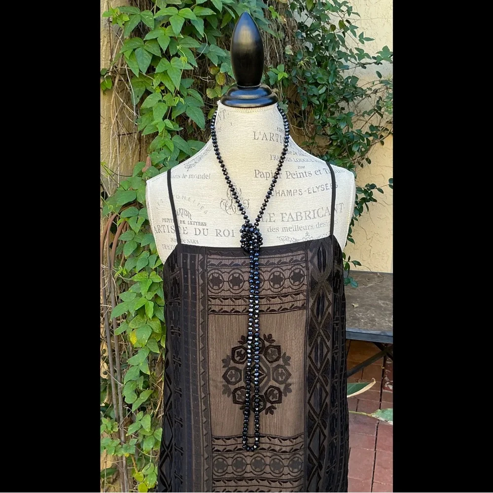 Flapper Long 60” Crystal 1920’s Look Necklace Like Onyx Jet Double / Triple It